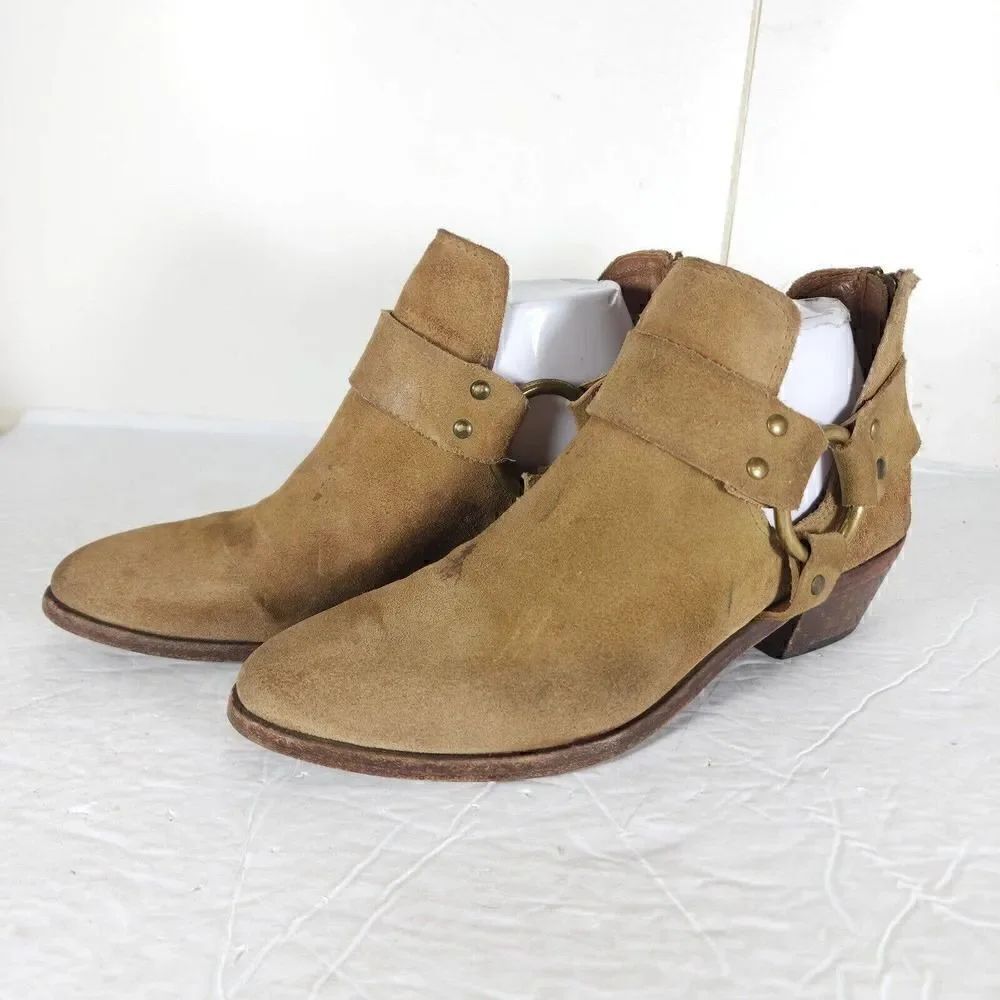 Frye Women's Ray Harness US 7M Brown Suede Back Zip Ankle Booties Boots